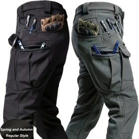 Resim 2 Adet Erkek Taktik Kargo Pantolon, Çok Cepli, Dayanıklı Polyester Kumaş, Bol Kesim Orta Bel, Tek Renk - Outdoor ve Günlük Kullanım İçin, Tüm Mevsimler Rahatlık, Araç Tutucu Cep Detaylı, Sağlam Dikişli, Fonksiyonel Tasarım, Hafif Kumaş, Macera Severler İçin 