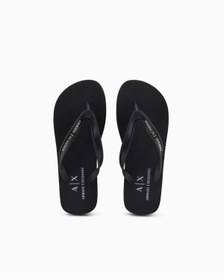 Resim Armani Exchange Erkek Düz ve Rahat Taban Marka Logo Dokulu Parmak Arası Siyah Terlik 