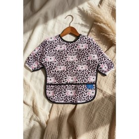 Resim Babydonat Baveta Sıvı Geçirmez Uzun Kollu Bebek Mama Önlüğü - Leopar Desenli, Cepli ve Leke Tutmaz Blw Önlüğü 6-24 Ay 