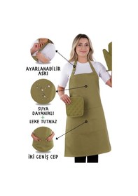 Resim Simple 3lü Set Ayar Askılı Mutfak Önlüğü Seti Eldiven, Tutacak Fıstık Yeşili 