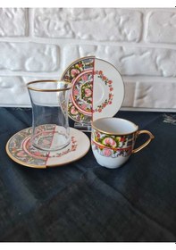 Resim Konyax 18 Parçalık Kahve Çay Seti Rosa Çok Renkli 