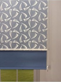 Resim donatti perde NOVA Serisi - Üç Yaprak Desenli Çift Mekanizmalı Mavi Perde 150 x 260 