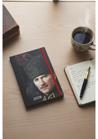 Resim 2026 Atatürk Ajanda Premium Sert Kapak Özel Baskı 17x24 Cm Lastikli Ajanda Atatürk Kapaklı Siyah Ofs907ata 
