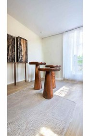 Resim Simillo Home&Living Ahşap Mantar Sehpa 3’lü Set – Kestane Renk Masif Doğal Zigon Fiskos Takımı - Dekoratif Çiçeklik 