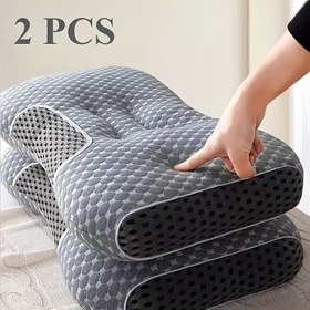 Resim 2 adet Ergonomik Boyun Yastığı - Yumuşak Nefes Alabilen Polyester, Büyük 1820g, Omurga Hizalaması ve Duruş Düzeltmesi için Konturlu Tasarım, Sadece Elde Yıkama, Siyah 