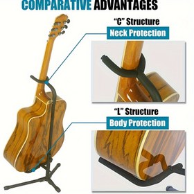Resim 1'de 1 Her Şey Dahil Gitar/Bas/Lüt-Piyanoya Benzer Stand - Ayarlanabilir Yükseklik ve Açı, Sağlam Taban, Ergonomik Boyun, Çabuk Kurulum Mekanizması, Çok Renkli Seçenekler (Siyah) Elektrikli/Akustik Enstrümanlar için Zemin Duruşu ya da Masa Üstü Kullanımı, Alan Tatlı Tasarım, Sökülür Bacaklara sahip Dayanak & Emniyet Kilitleme Sistemi, Artırılmış Stabilite&Kullanım İçin Çoklu Renk Seçenekleri, Çok Guitardalık Raf, Duvar Montaj Askısı Gitarsız 