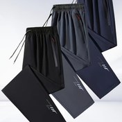 Resim Erkekler için büyük beden spor pantolon, elastik bel bağcıklı ve şimşek desenli yansıtıcı çizgili rahat kumaş, PLUS BEDEN 
