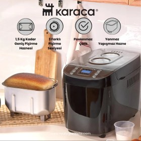Resim Karaca 850W Güç Reçel, Yoğurt, Hamur Yoğurma ve Ekmek Yapma Makinesi Çift Bıçaklı Inox Siyah, 1500 G, 45 Farklı Tarifli Kitapçıklı 