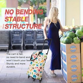 Resim Katlanabilir Çelik Alışveriş Arabası ve Su Geçirmez Oxford Kumaş Büyük Kapasiteli Yüksek Kalite Çanta, Kamp ve Ticari Kullanım İçin Uygun - Katlanır Market Sepeti, Tekerlekli Katlanabilir Alışveriş Arabası - Yer Tasarruflu Tasarım, Uzatılabilir Sap, Market Alımları ve Evcil Hayvan Malzemeleri için Mükemmel 