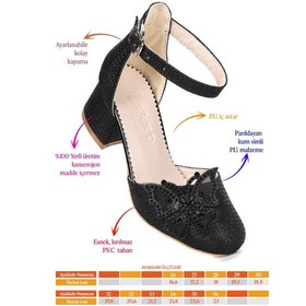 Resim Kiko Kids Zete Kum Simli Kız Çocuk 4 Cm Topuklu Abiye Ayakkabı Siyah Siyah 