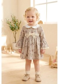 Resim Babymod Bebe Yaka Dantelli 100% Pamuk Şık Kız Bebek Elbise Bej 