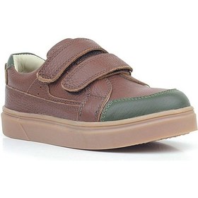 Resim Rakerplus Kahverengi Yeşil Hakiki Deri Cırtlı Çocuk Sneaker Ayakkabı Kahverengi 