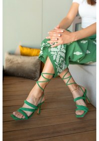 Resim Luka Kadin Yeşil Suet Topuklu Sandalet Yeşil 