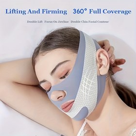 Resim 360° Tam Kapsamlı Uyku Yüz Maskesi - Çift Çene Azaltma, V-Şekilli Yüz ve Lifting, Kokusuz Nefes Alabilir Malzeme ile Ergonomik Tasarım, Çene Hat Tanımı & Yüz için Pürüzsüz Dokulu Materyal 