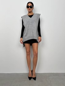 Resim V Yaka Oversize Gri Süveter - L 
