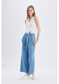 Resim DeFacto Wide Leg Yüksek Bel Kuşaklı Geniş Paça Uzun Jean Pantolon D2433AX24SMNM85 
