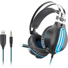 Resim Digital Computer Home Ovleng GT62 Usb+3.5mm Kablolu Kulak Üstü E-Spor Kulaklık Dönebilen Mikrofonlu Serin LED Aydınlatma Oyun Kulaklığı-Siyah/mavi (Yurt Dışından) 