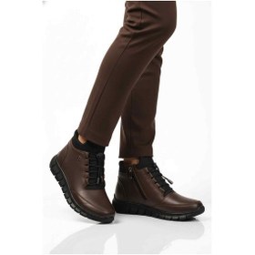 Resim Aspor Kahve Hakiki Deri İçi Polarlı Fermuarlı Kadın Düz Bot Çok Renkli 