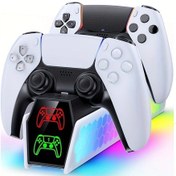 Resim Meridiangoods Ps5 Kablosuz Şarj Standı Rgb Işık Dual Usb Şarj İstasyonu Kırmızı Yeşil Işık 