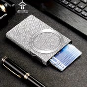 Resim OBCREATR Glam Style Metal Kredi Kartı Tutucu Kadınlar için - Elmas Desenli, Hırsızlığa Karşı Manyetik Kart Kılıfı, İnce Uyumlu, Astarlı Değil, Kuru Bez Temizliği, Kaydırmalı Cep Tasarımı, Kapatma Yok - Yüksek Kaliteli Alüminyum Alaşım 
