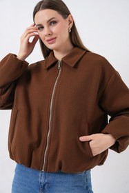 Resim Büzgülü Oversize Kaşe Ceket 0728 - Sütlü Kahve - Hardal / 42 