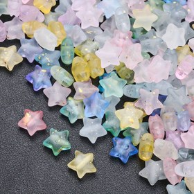 Resim 100 adet Altın Süslemeli Yıldız Boncuklar - Gradyan Buzlu Pastel Renkler ile Altın Sim, Çeşitli Boyutlarda DIY Takı Yapımı için, Bilezikler, Küpeler, Kolyeler - El Sanatları Malzemeleri, Takı Yapım Boncukları 