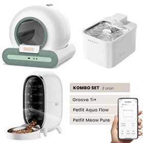 Resim Groove Ti+ Otomatik Kedi Tuvaleti Yeşil - Petfit Aqua Flow Akıllı Su Pınarı Çeşmesi - Petfit Meow Pure Otomatik Mama Kabı 