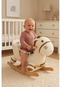 Resim Vavbaby Sallanan At Ahşap Peluş Yumuşak - Eşek Krem 