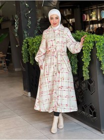 Resim Esre Store 4449 - Renk Detaylı Tesettür Kaban Beyaz - Pembe 