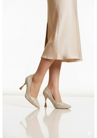 Resim Altın Taş İşlemeli İnce Topuklu Kadın Abiye Ayakkabı Pc-55020 Z Altın 