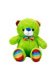 Resim Oturan Kurdeleli Renkli Peluş Ayı 30 Cm Yeşil 
