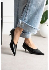 Resim Shoetek Louod Kadın Stıletto İnce Topuklu Kırışık Siyah Deri Siyah 