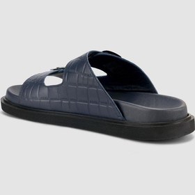 Resim %100 Hakiki Deri Croco Desen Lacivert Erkek Terlik Lacivert 