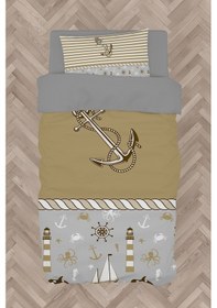 Resim Mekta Home Bebek Ve Çocuk Odası Kahverengi Denizci Desenli Nevresim Takımı 