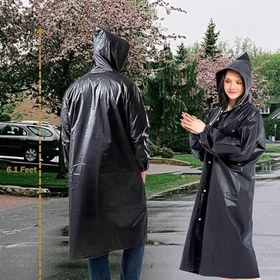 Resim Hafif Taşınabilir Yağmurluk, Tekrar Kullanılabilir Unisex Yağmurluk,Uzun Panço Kadın Erkek Açık Ceketler Kapüşonlu Yağmurluk Eva Kumaş Yürüyüş, Kamp, Bisiklet için En İyisi, siyah, One Size 