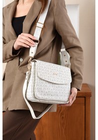 Resim Just Polo Monogram Baskılı Kadın El Ve Omuz Çantası Beyaz 