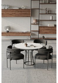 Resim Avvio Metal Teddy Sandalye 90x90 Yuvarlak Kum Saati Ayak Mutfak Masası Takımı Yemek Masası Takımı Beyaz Avvio9902 