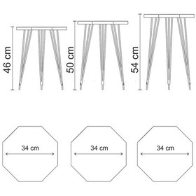 Resim 3'lü Sekizgen Zigon Sehpa Seti - Gold Metal Ayaklı, Modern & Şık Yan Sehpa, Dayanıklı Salon Ofis Beyaz Atlantik Çam 