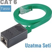 Resim Irenis CAT6 Kablo Uzatma Seti. Yassı Ethernet Kablo ve Ekleyici 15 M-Yeşil 