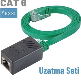 Resim Irenis CAT6 Kablo Uzatma Seti. Yassı Ethernet Kablo ve Ekleyici 15 M-Yeşil 