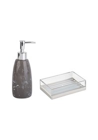 Resim Sıvı Sabunluk Ve Sabunluk 2 Li Banyo Seti.Gri Model 