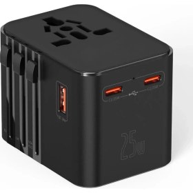 Resim 25W Evrensel Seyahat Adaptörü, Eu/us/uk/au Priz Dönüştürücü, 1x Usb, 2x Type-C Hızlı Şarj 