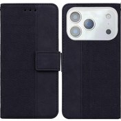 Resim İpohone Uyumlu 17 Pro Max İçin Kart Yuvalı Şok Geçirmez Cüzdan Kapak Askı Desteklenebilir Özellik Premium Pu Deri Kapak Geometrik Kabartmalı Cüzdan Kılıf 