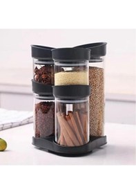 Resim Cam Baharatlık Seti Döner Standlı Baharat Takımı 6 Parça Sorti Gri - Şeffaf 