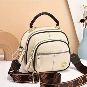 Resim FIDM Wo 'S Sentetik Suni Deri Çanta - Şık Bej Çoklu Bölme T Çanta, Ayarlanabilir Askı, Fermuar Kapatma ve Polyester Astar ile Günlük Kullanım İçin, Günlük Çanta | Sophisticated Design | Sentetik Suni Deri Purs 