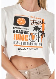 Resim Only Sıfır Yaka Beyaz Kadın Crop T-shirt 15290663 001 