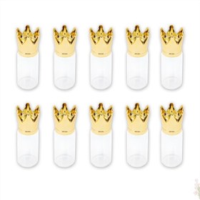 Resim Süsle Bebek ve Parti Kral Tacı Cam Tüp Şişe Gold Kapaklı 6.5 x 2.2 CM 10'lu Altın 