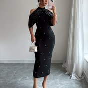 Resim Elegant Off-Shoulder Sequin Midi Elbise, Sırtı Açık Tasarım - Dar Kesim, Altın Parıltılı Kumaş, Akşam Etkinlikleri İçin Mükemmel, Yetişkin Kadın Modası, Resmi Akşam Giyimi | Offshoulder Elbise | Sequin Süslemeleri, Elbise 