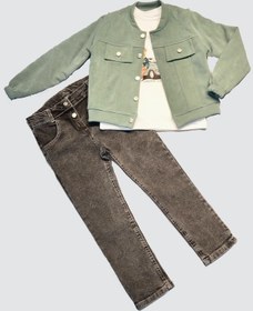 Resim Cndr 4-5-6 Yaş Kot Pantolonlu Nubukceketli Uzun Kollu Penye Sweat 3lü Erkek Çocuk Takımı 