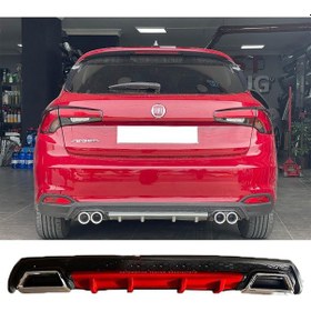 Resim Fiat Egea Hb Kırmızı Difüzör Çiftli Kare Egzoz Görünümlü D Tip Difizör Uyumlu 